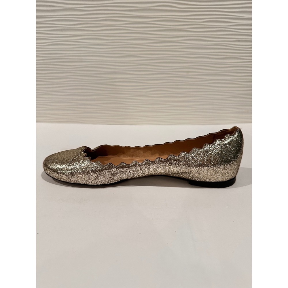 Chloe Lauren Ballet Flats‎ Womens 38.5 Gold Scalloped Metallic Leather